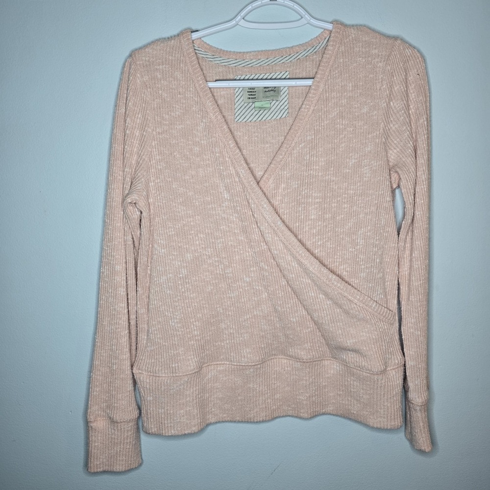 Anthropologie Saturday Sunday Ribbed Wrap Sweater Womens S Pink